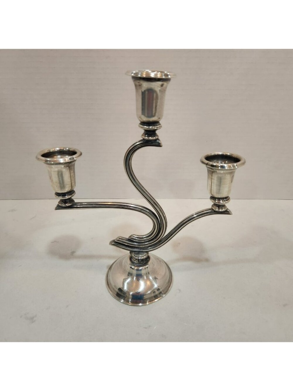 Vintage Coronet Plate EP Lead 3 Arm Candelabra Silverplate Ornate Candle Holder
